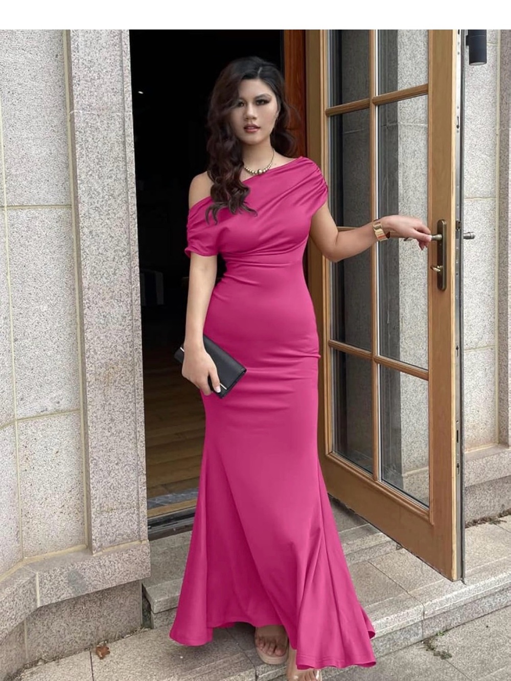 Amazon One-Shoulder Fuchsia Evening Gown
